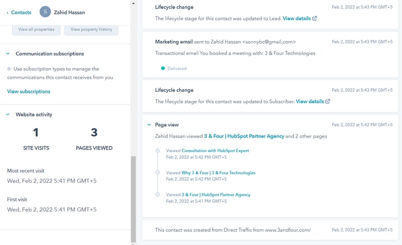 Website activity tracking