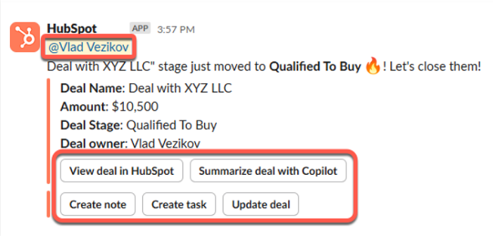 Deal stage change notifications