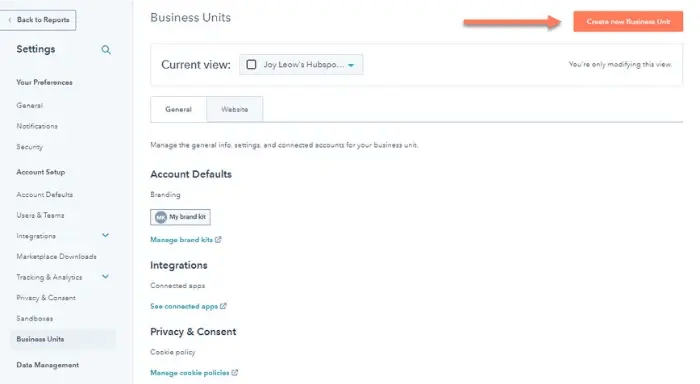 HubSpot Business Units setup