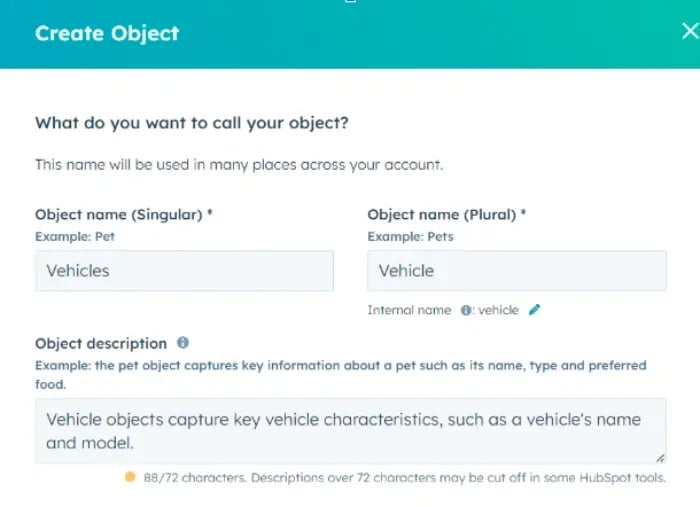 HubSpot custom object name