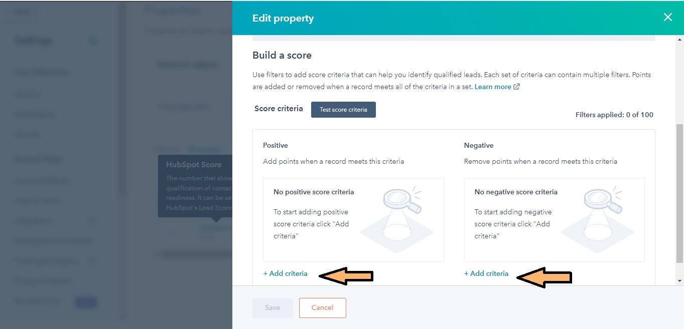 Manual Hubspot lead scoring criteria