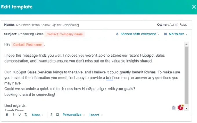 No Show Demo Follow-Up for Rebooking