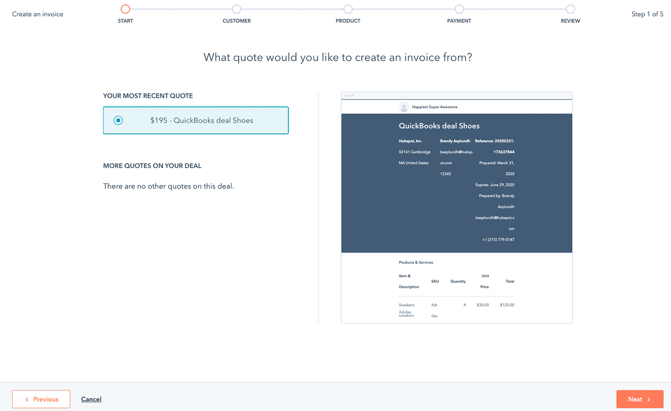 Invoice Creation with HubSpot Quickbooks Integration