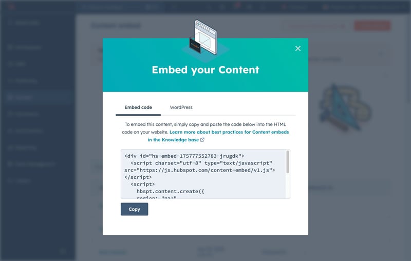 Hubspot content embed