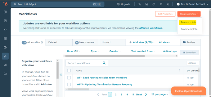 Create a new workflow in HubSpot