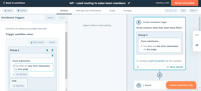 Define enrollment triggers in HubSpot workflows