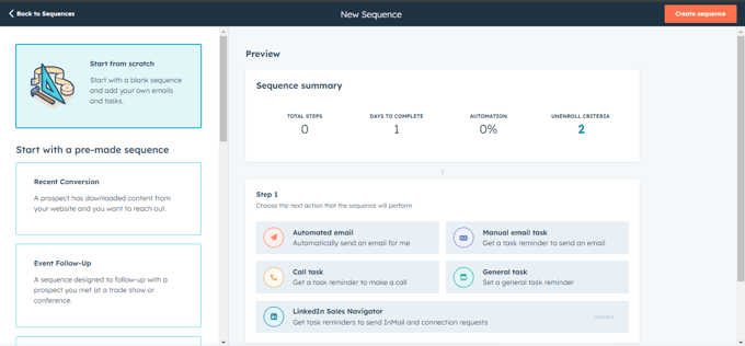 Select a Type of HubSpot Sequence 