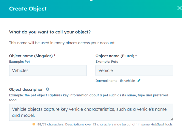 HubSpot custom object name