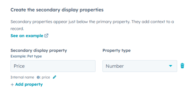 HubSpot custom object primary display property