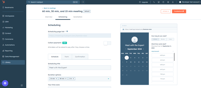 HubSpot Scheduling Pages