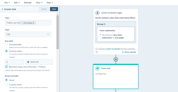 Creating Tasks Using Workflows in HubSpot
